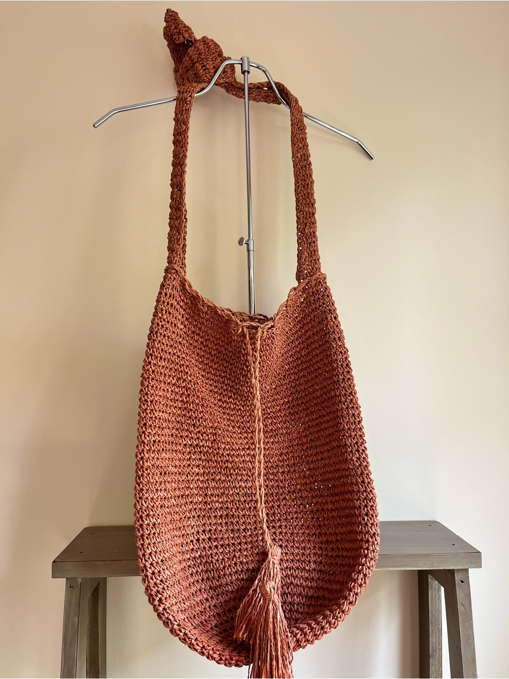 J. Crew Rust Crochet Knit Shoulder Tote